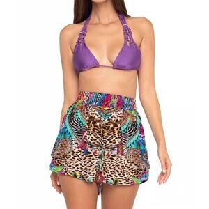 NEW AISHA feather leopard shorts in multi